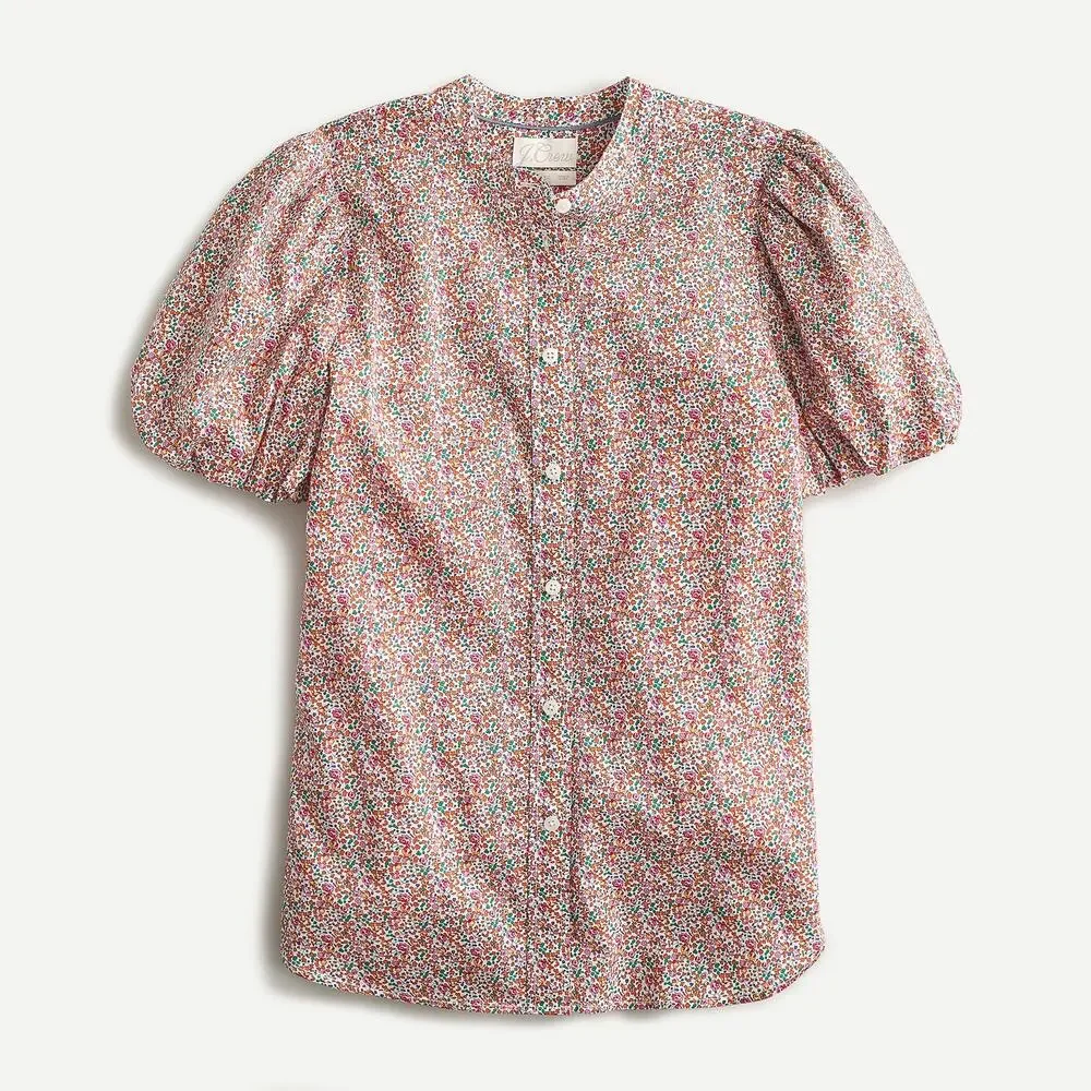 J. Crew Liberty Eloise Floral Classic-Fit Short Puff-Sleeve Shirt Pink Size 8 - Picture 1 of 10